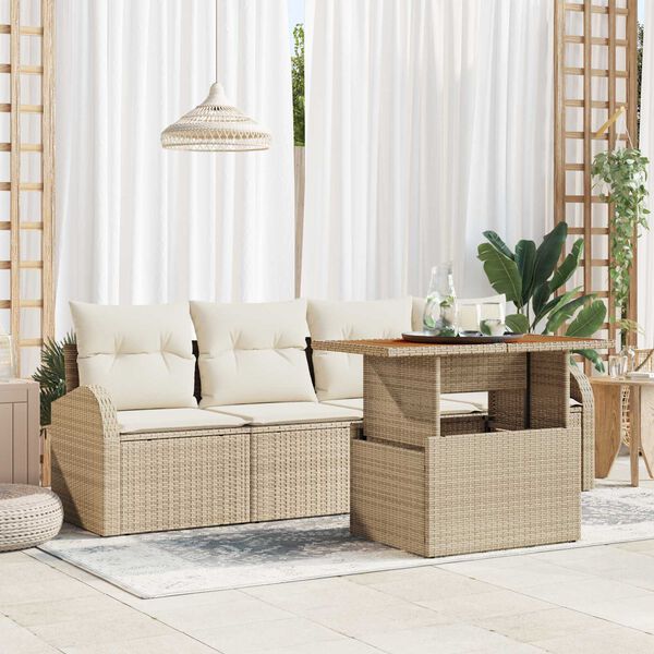 vidaXL Garten-Sofa-Set mit Speicher 5 pcs Beige Poly Rattan