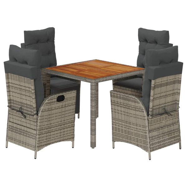 vidaXL 5-tlg. Garten-Essgruppe mit Kissen Grau Poly Rattan