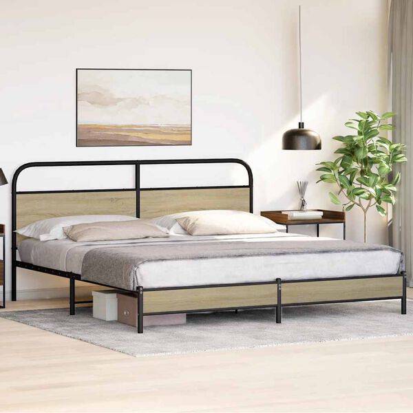vidaXL Metallbett ohne Matratze Sonoma-Eiche 200x200 cm