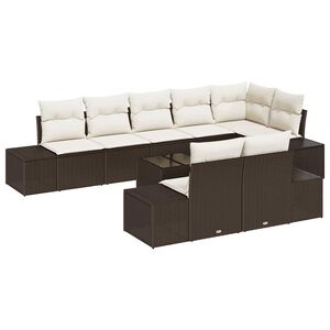 vidaXL Gartensofa-set mit Kissen 9 pcs Braun und Creme Poly-Rattan