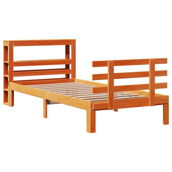 vidaXL Bettgestell mit Kopfteil ohne Matratze Wachsbraun 90x200 cm
