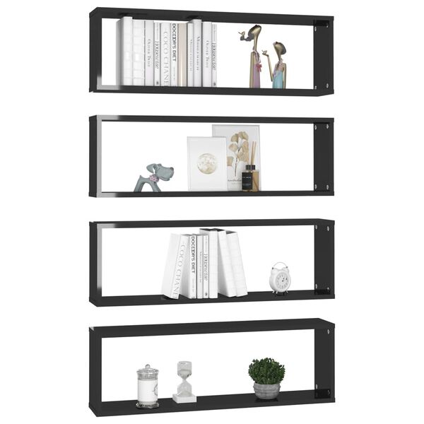 vidaXL W&uuml;rfelregale 4Stk. Hochglanz-Schwarz 80x15x26,5cm Holzwerkstoff