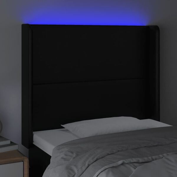 vidaXL LED Kopfteil Schwarz 83x16x118/128 cm Kunstleder