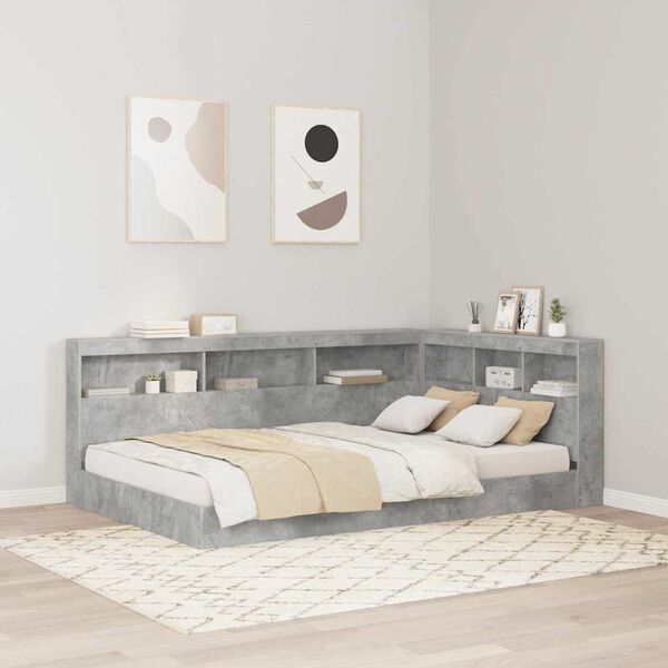 vidaXL Aufbewahrungskopfteil mit Regal Beton Grau 120 cm Holzwerkstoff