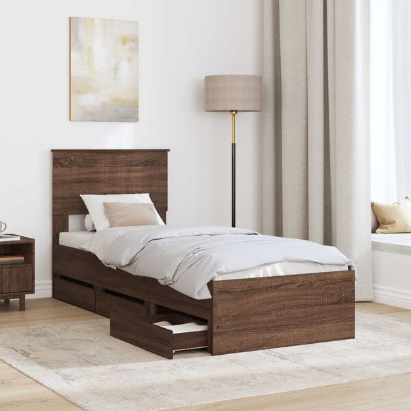 vidaXL Bettrahmen Braun Eichen-Optik 75 x 190 cm Ingenieurs Holz