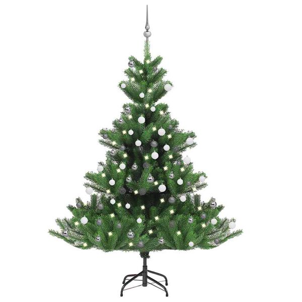 vidaXL K&uuml;nstlicher Weihnachtsbaum Nordmann LED & Kugeln Gr&uuml;n 180 cm