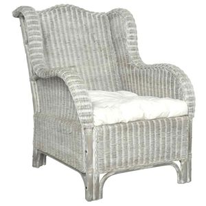 vidaXL Sessel mit Kissen Grau Nat&uuml;rliches Rattan und Leinen
