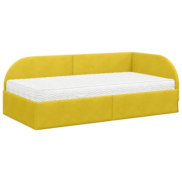 vidaXL Eckbettgestell mit Matratze mit Kopfteil 2 pcs Gelb Samt
