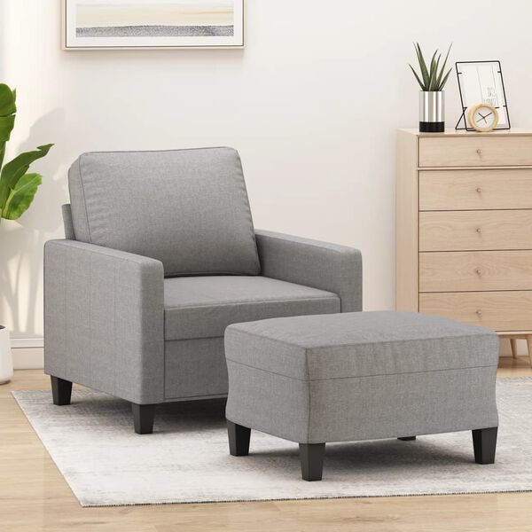 vidaXL Sessel mit Hocker Hellgrau 60 cm Stoff