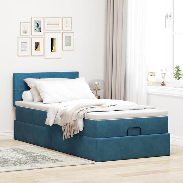 vidaXL Ottoman-Bett mit Matratze Dunkelblau 80x200 cm Samt