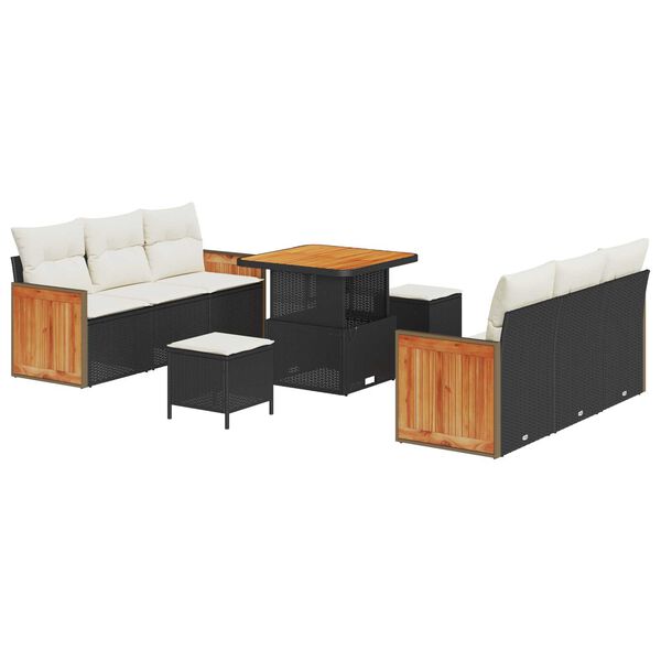 vidaXL Garten-Sofa-Set 9 pcs Schwarz und Creme Poly-Rattan