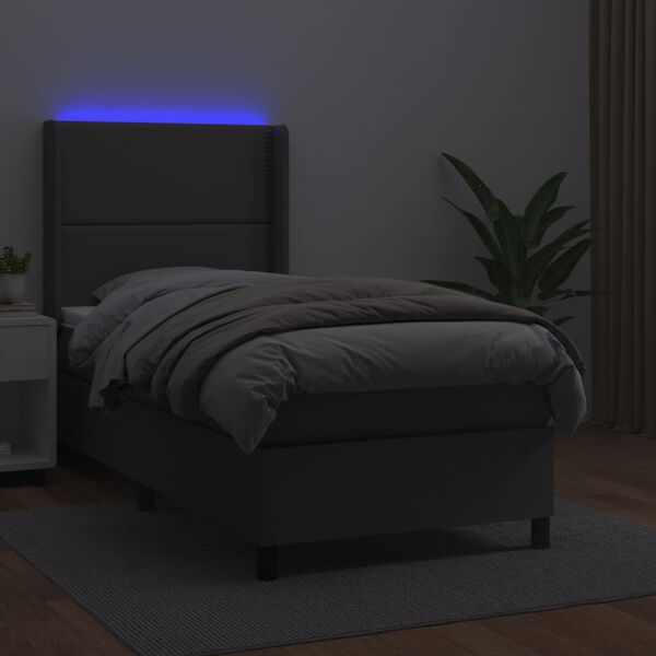 vidaXL Boxspringbett mit Matratze & LED Grau 80x200 cm Kunstleder