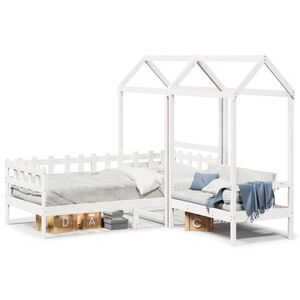 vidaXL Tagesbett und Bank mit Dach Wei&szlig; 80x200 cm Kiefernholz