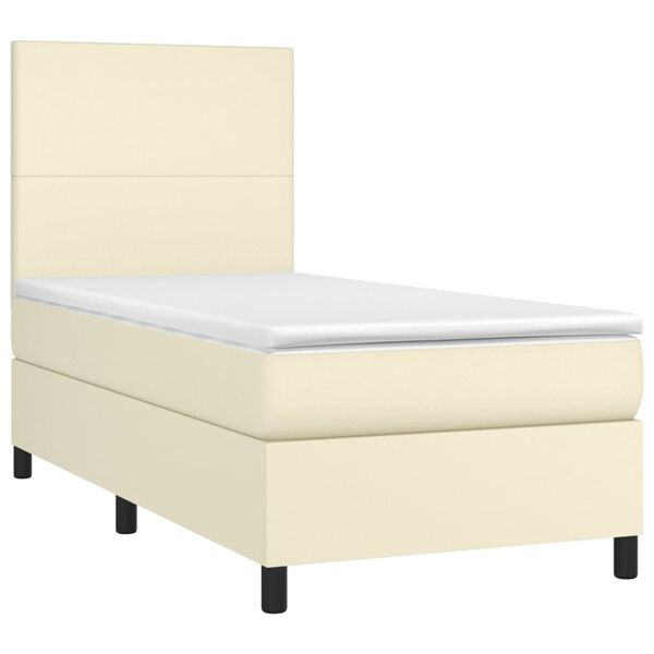 vidaXL Boxspringbett mit Matratze Creme 90x200 cm Kunstleder