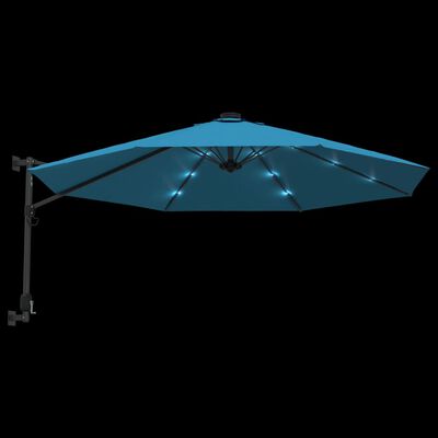 vidaXL Wand-Sonnenschirm mit LEDs Meerblau 290 cm