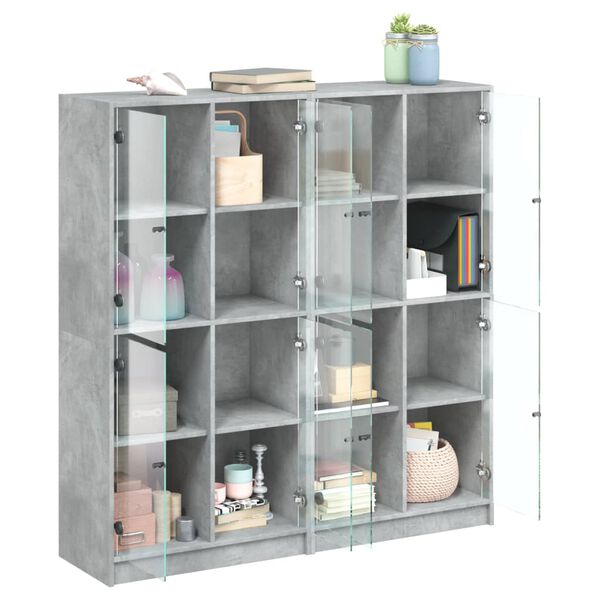 vidaXL Bücherschrank mit Türen Betongrau 136x37x142 cm Holzwerkstoff