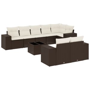 vidaXL 9-tlg. Garten-Sofagarnitur mit Kissen Braun Poly Rattan