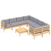 vidaXL 9-tlg. Garten-Lounge-Set mit Grauen Kissen Kiefernholz