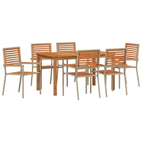 vidaXL Garten Essgruppe 7 pcs Beige Massivholz Akazie