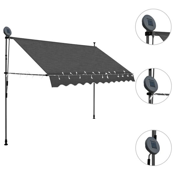 vidaXL Einziehbare Markise Handbetrieben mit LED 300 cm Anthrazit