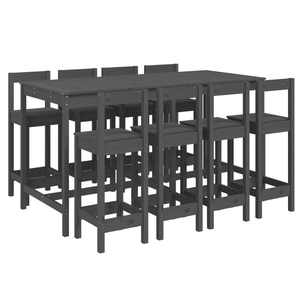 vidaXL 9-tlg. Gartenbar-Set Grau Massivholz Kiefer