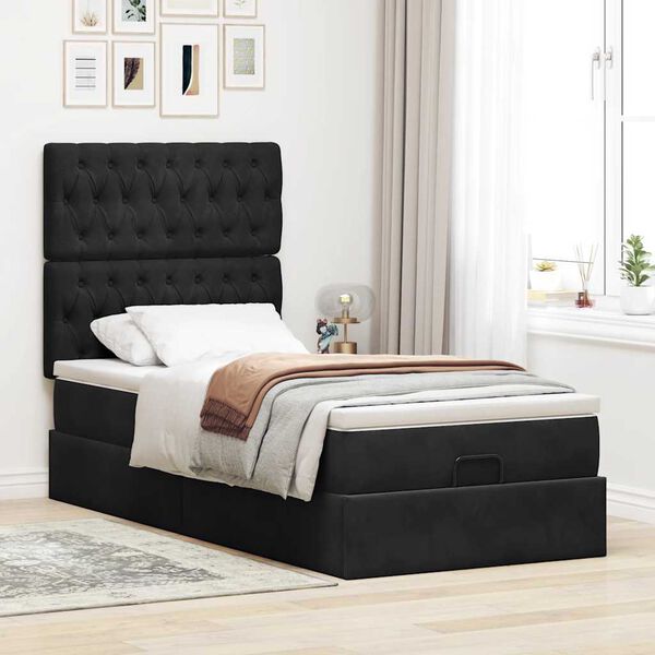 vidaXL Ottoman-Bett mit Matratzen & LEDs Schwarz 100x200 cm Samt