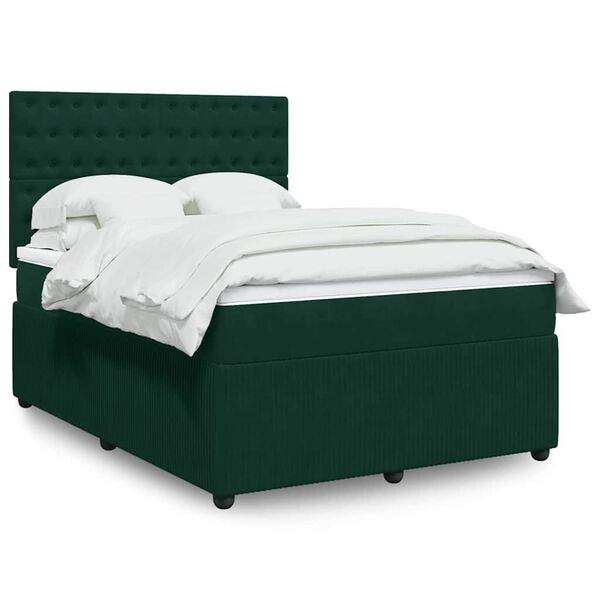 vidaXL Boxspringbett mit Matratze Dunkelgr&uuml;n 140x190 cm Samt