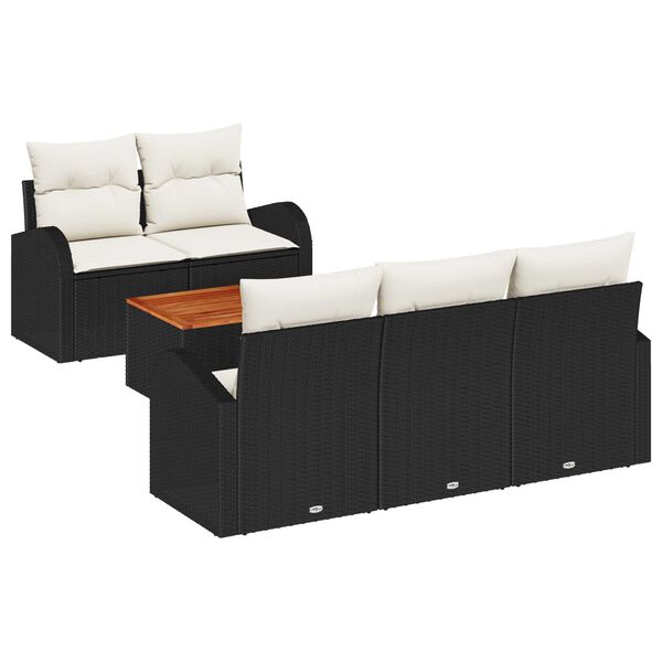 vidaXL Gartensofa-set mit Kissen 6 pcs Schwarz Poly-Rattan
