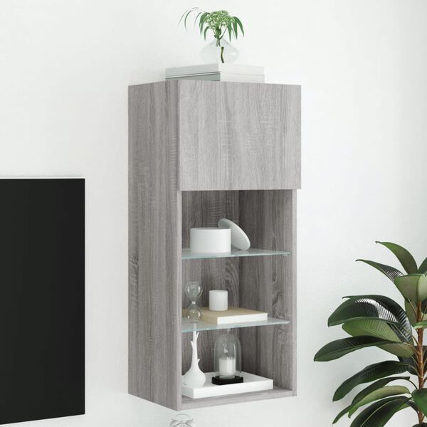 vidaXL TV-Schrank mit LED-Leuchten Grau Sonoma 40,5x30x90 cm