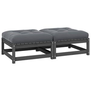 vidaXL Garten-Fu&szlig;hocker mit Kissen 2 Stk. Grau Massivholz Kiefer