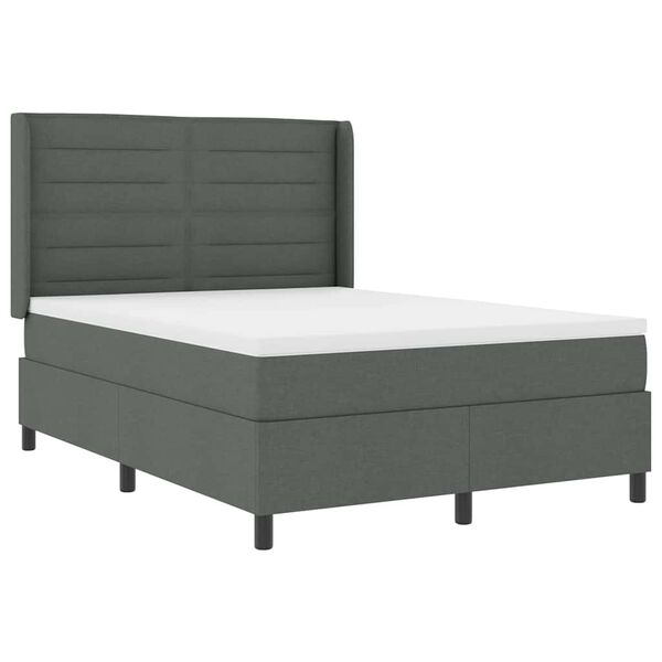 vidaXL LED Boxspringbett mit Matratze Dunkelgrau 140 x 200 cm Stoff
