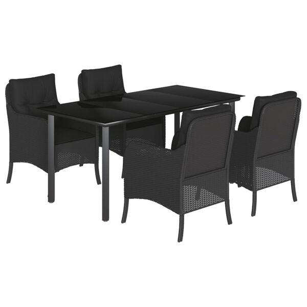 vidaXL 5-tlg. Garten-Essgruppe mit Kissen Schwarz Poly Rattan