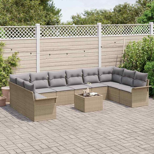 vidaXL Gartensofa-set mit Kissen 11 pcs Beige Poly-Rattan