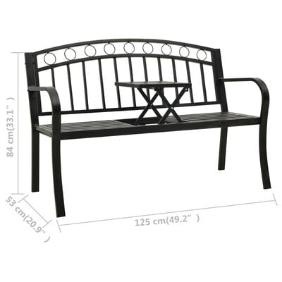 vidaXL Gartenbank mit 1 Tisch 125 cm Stahl Schwarz