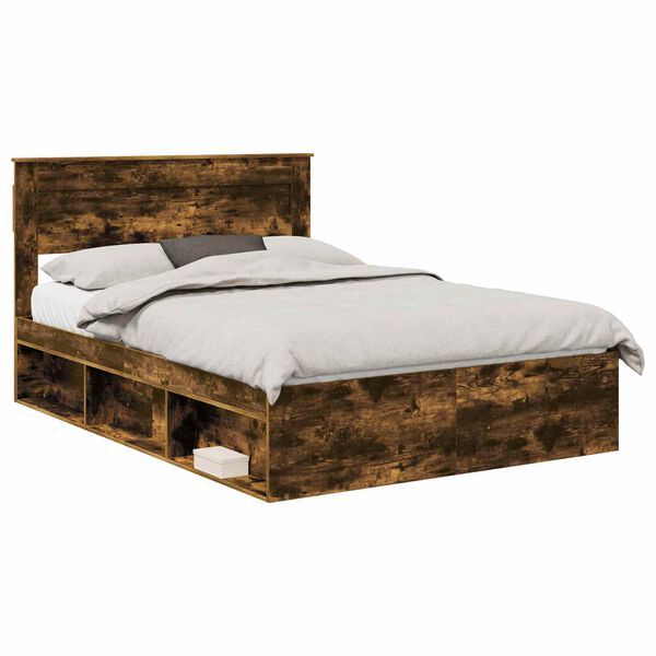 vidaXL Bettrahmen Ger&auml;ucherte Eiche 140 x 190 cm Massives Kiefernholz