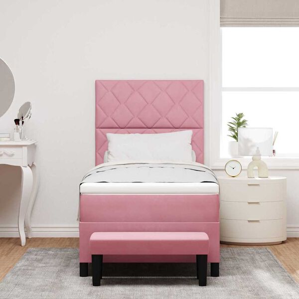 vidaXL Boxspringbett mit Matratze mit Kopfteil Rosa 100 x 200 cm Samt