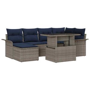 vidaXL Gartensofa-set mit Kissen mit Speicher 7 pcs Grau Poly Rattan