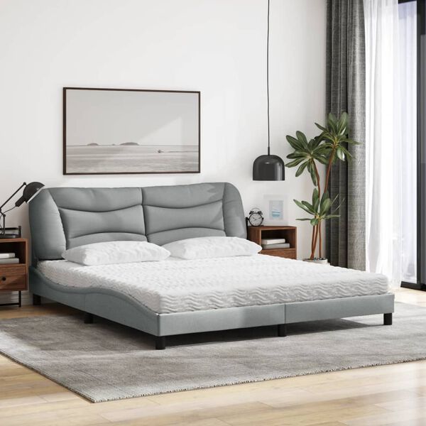 vidaXL Bett mit Matratze "Hvar" Hellgrau 180x200 cm Stoff
