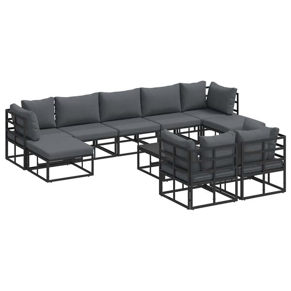 vidaXL Garten-Sofa-Set mit Kissen 10 pcs Schwarz Aluminium