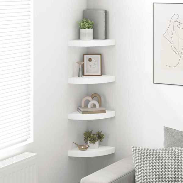 vidaXL Eck-Schweberegale 4 Stk. Wei&szlig; 25x25x3,8 cm MDF