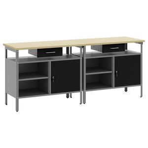 vidaXL Werkbank-Set mit Schubladen 2 pcs Schwarz 200 x 55 x 85 cm