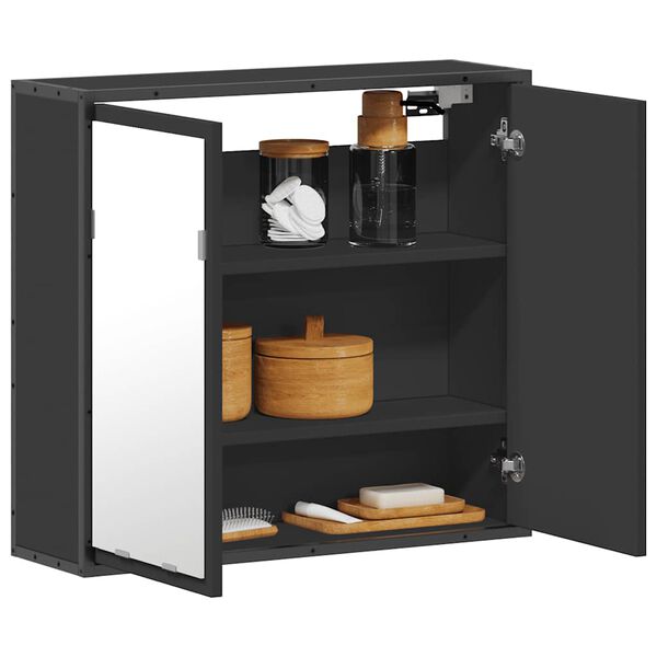vidaXL Spiegelschrank Schwarz 65x20x60 cm Holzwerkstoff