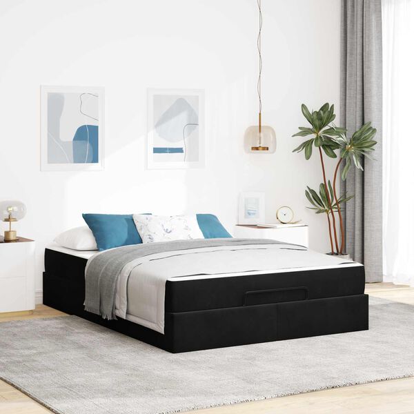 vidaXL Bettgestell mit Matratze mit Matratze 2 pcs Schwarz Samt