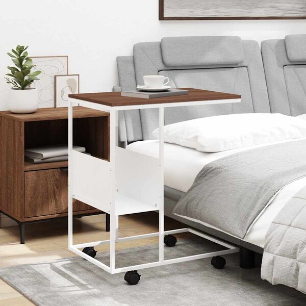 vidaXL Beistelltisch mit Rollen Wei&szlig; 55x36x63,5 cm Holzwerkstoff