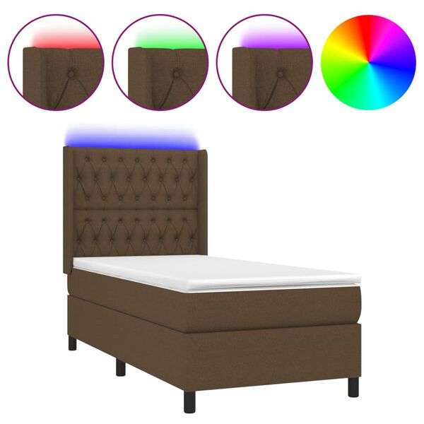 vidaXL Boxspringbett mit Matratze & LED Dunkelbraun 80x200 cm Stoff