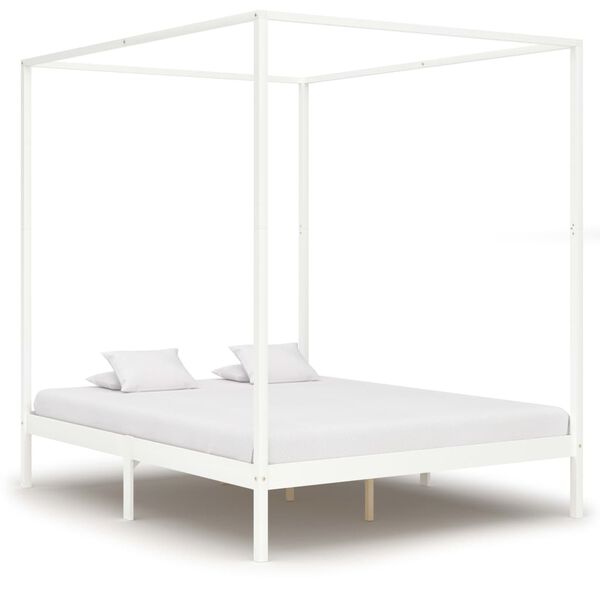 vidaXL Himmelbett-Gestell 2 Schubladen Wei&szlig; Kiefernholz 180x200cm