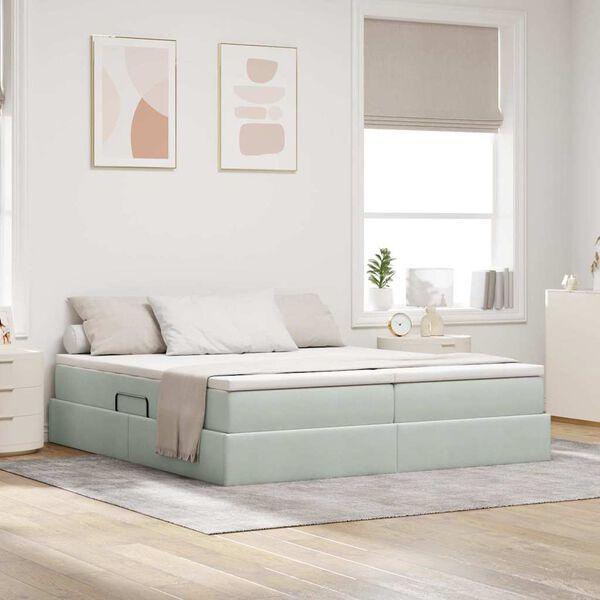 vidaXL Aufbewahrungsbett mit Matratze Hellgrau 180 x 200 cm Samt