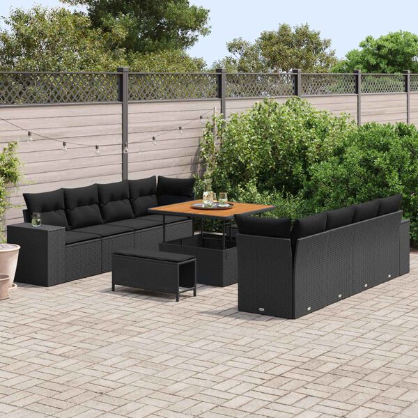 vidaXL Gartensofa-set mit Kissen 11 pcs Schwarz Poly-Rattan