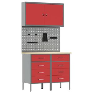vidaXL Werkbank 5 stk. Rot und Grau Ingenieure Holz und Stahl