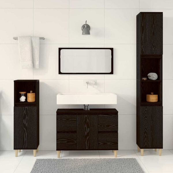 vidaXL Badezimmerm&ouml;bel-Set Wandmontiert 3 pcs Schwarz Eichen-Optik